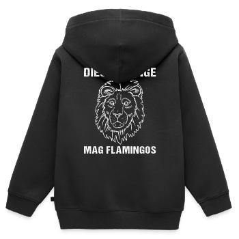 Le lion rencontre le flamant rose: un cadeau non conventionnel - Sweat Premium à capuche zippé enfant bio - noir - Dos - AI Model Kid Male (0cm)