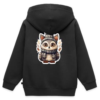 Kuscheltier mit Schal und Mütze - Kinder Premium Organic Zip Hoodie - Schwarz - Hinten - AI Model Kid Male (0cm)