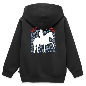 Weihnachtliches Mädchen-Pferd-Schnee Motiv - Kinder Premium Organic Zip Hoodie - Schwarz - Hinten - AI Model Kid Male (0cm)