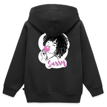 Chic impertinent avec breloque afro - Sweat Premium à capuche zippé enfant bio - noir - Dos - AI Model Kid Male (0cm)