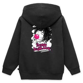 Diva d’anniversaire coquine célébrant - Sweat Premium à capuche zippé enfant bio - noir - Dos - AI Model Kid Male (0cm)