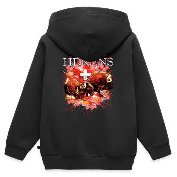Kampfkuh, Schweizer Herenskuh - Kinder Premium Organic Zip Hoodie - Schwarz - Hinten - AI Model Kid Male (0cm)