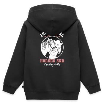 Pferdeliebe - Ein Lebensgefühl - Kinder Premium Organic Zip Hoodie - Schwarz - Hinten - AI Model Kid Male (0cm)