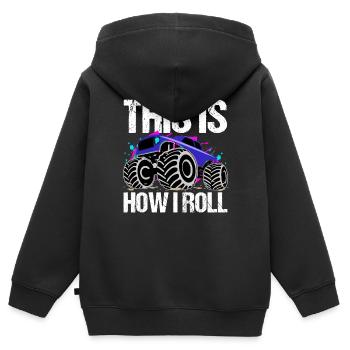 Rollender Monstertruck Abenteuer Drang - Kinder Premium Organic Zip Hoodie - Schwarz - Hinten - AI Model Kid Male (0cm)