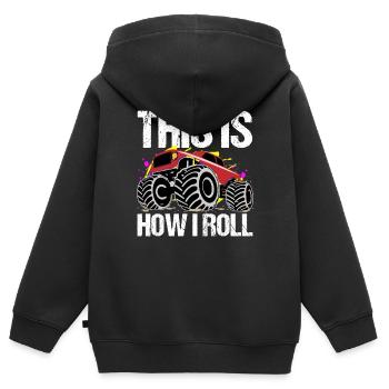 Aventure dynamique en Monster Truck - Sweat Premium à capuche zippé enfant bio - noir - Dos - AI Model Kid Male (0cm)