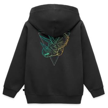 Tricératops géométrique de style Art déco - Sweat Premium à capuche zippé enfant bio - noir - Dos - AI Model Kid Male (0cm)