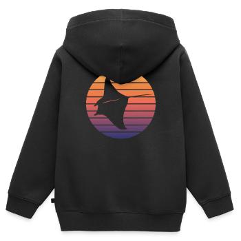 Raie Manta, Coucher De Soleil, Jeu De Couleurs - Sweat Premium à capuche zippé enfant bio - noir - Dos - AI Model Kid Male (0cm)