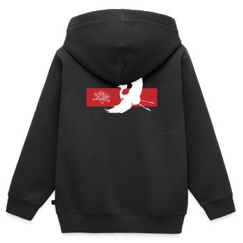 Grue et Lotus Harmony Symbolisme - Sweat Premium à capuche zippé enfant bio - noir - Dos - AI Model Kid Male (0cm)