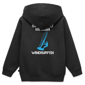 Prefer Windsurfing - Now - Kids Premium Organic Zip-up Hoodie - black - Back - AI Model Kid Male (0cm)