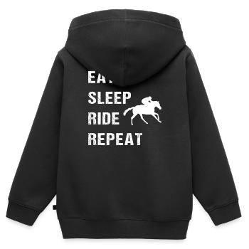 Reiterleben - Jeden Tag im Sattel - Kinder Premium Organic Zip Hoodie - Schwarz - Hinten - AI Model Kid Male (0cm)
