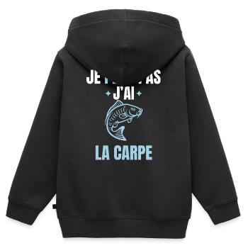 je peux pas j'ai la carpe - Sweat Premium à capuche zippé enfant bio - noir - Dos - AI Model Kid Male (0cm)