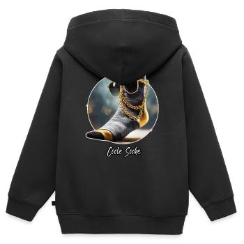 Wortspiel mehrdeutig – Coole Socke - Kinder Premium Organic Zip Hoodie - Schwarz - Hinten - AI Model Kid Male (0cm)