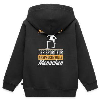 Parcours d’obstacles sportif exigeant Elite - Sweat Premium à capuche zippé enfant bio - noir - Dos - AI Model Kid Male (0cm)