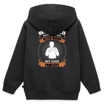 Senior Panflötist – Achtung Talent! - Kinder Premium Organic Zip Hoodie - Schwarz - Hinten - AI Model Kid Male (0cm)