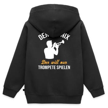Harmloser Trompeter – Nur Musik im Sinn - Kinder Premium Organic Zip Hoodie - Schwarz - Hinten - AI Model Kid Male (0cm)