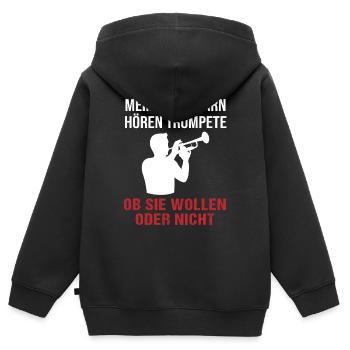Sons de trompette – Concert de quartier - Sweat Premium à capuche zippé enfant bio - noir - Dos - AI Model Kid Male (0cm)