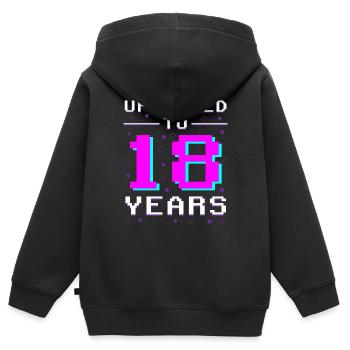 Joueur adulte : Rétro niveau 18 - Sweat Premium à capuche zippé enfant bio - noir - Dos - AI Model Kid Male (0cm)