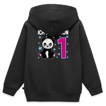 Panda Darling – 1 an de pur bonheur - Sweat Premium à capuche zippé enfant bio - noir - Dos - AI Model Kid Male (0cm)