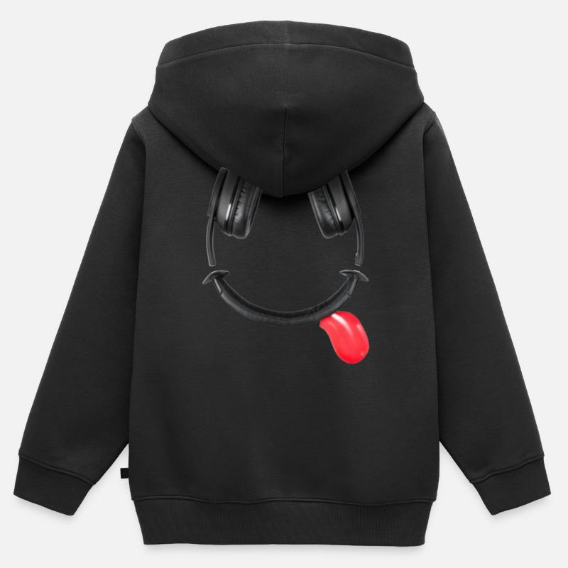 Casque souriant #lovely toons - Sweat Premium à capuche zippé enfant bio - noir