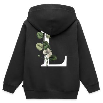lettre l botanique vert - Sweat Premium à capuche zippé enfant bio - noir - Dos - AI Model Kid Male (0cm)