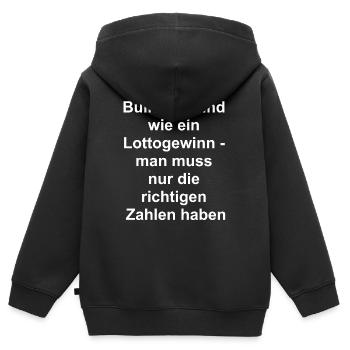 Bulldoggiges Glücksgeschenk - Kinder Premium Organic Zip Hoodie - Schwarz - Hinten - AI Model Kid Male (0cm)