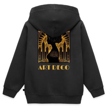Art déco - Sweat Premium à capuche zippé enfant bio - noir - Dos - AI Model Kid Male (0cm)