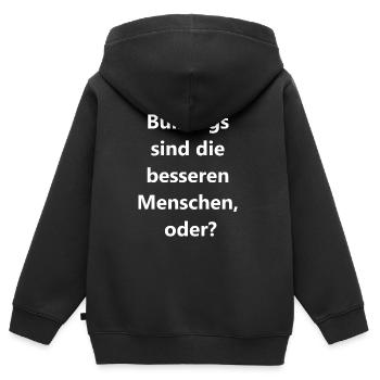 Mensch vs. Bulldog - Wer gewinnt? Geschenk - Kinder Premium Organic Zip Hoodie - Schwarz - Hinten - AI Model Kid Male (0cm)