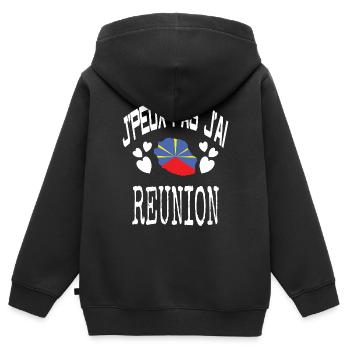 cadeau drole drapeau carte ile de la reunion 974 - Sweat Premium à capuche zippé enfant bio - noir - Dos - AI Model Kid Male (0cm)