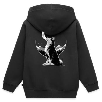 Loup au clair de lune - Sweat Premium à capuche zippé enfant bio - noir - Dos - AI Model Kid Male (0cm)