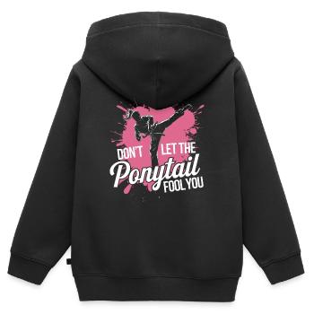 Karaté avec détermination - Sweat Premium à capuche zippé enfant bio - noir - Dos - AI Model Kid Male (0cm)