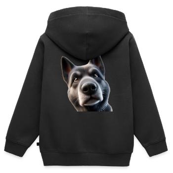 Tête de chien 2 - Sweat Premium à capuche zippé enfant bio - noir - Dos - AI Model Kid Male (0cm)