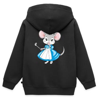 Souris de chef rieuse avec une louche à la main - Sweat Premium à capuche zippé enfant bio - noir - Dos - AI Model Kid Male (0cm)