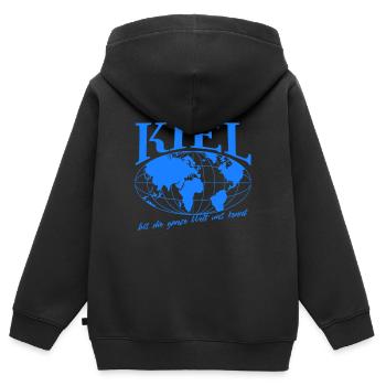 Cadeau de football à domicile pour Kiel - Sweat Premium à capuche zippé enfant bio - noir - Dos - AI Model Kid Male (0cm)