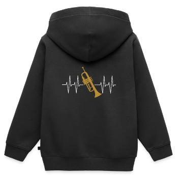 Ich spiele Trompete Herzschlag mit Trompete - Kinder Premium Organic Zip Hoodie - Schwarz - Hinten - AI Model Kid Male (0cm)