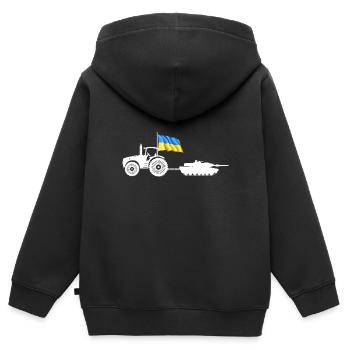 Ukrainischer Bauer stiehlt Kiewer Traktortank - Kinder Premium Organic Zip Hoodie - Schwarz - Hinten - AI Model Kid Male (0cm)