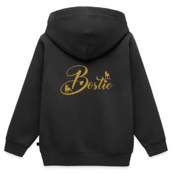 Bostie Boston Terrier avec police décorative - Sweat Premium à capuche zippé enfant bio - noir - Dos - AI Model Kid Male (0cm)