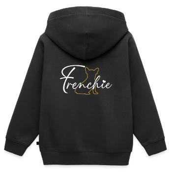 Police décorative Frenchie Bouledogue Français - Sweat Premium à capuche zippé enfant bio - noir - Dos - AI Model Kid Male (0cm)
