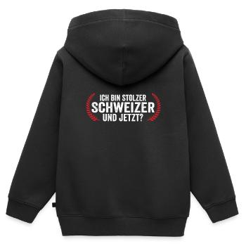 Schweizer Schweiz - Kinder Premium Organic Zip Hoodie - Schwarz - Hinten - AI Model Kid Male (0cm)