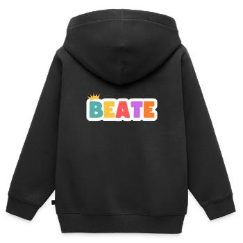 Beate! Personalisierbar - Kinder Premium Organic Zip Hoodie - Schwarz - Hinten - AI Model Kid Male (0cm)