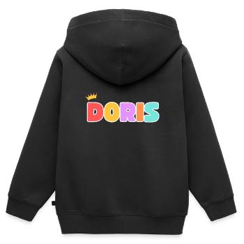 Doris! Personalisierbar - Kinder Premium Organic Zip Hoodie - Schwarz - Hinten - AI Model Kid Male (0cm)