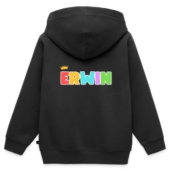 Erwin! Personalisierbar - Kinder Premium Organic Zip Hoodie - Schwarz - Hinten - AI Model Kid Male (0cm)