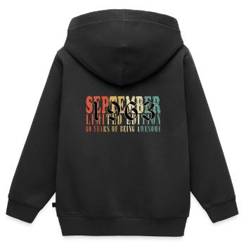 Septembre 1963 Anniversaire Septembre 1963 Septembre - Sweat Premium à capuche zippé enfant bio - noir - Dos - AI Model Kid Male (0cm)