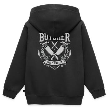 La vraie viande Butcher Hunter - Sweat Premium à capuche zippé enfant bio - noir - Dos - AI Model Kid Male (0cm)