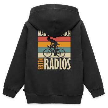 Man erlebt mich selten Radlos - Kinder Premium Organic Zip Hoodie - Schwarz - Hinten - AI Model Kid Male (0cm)
