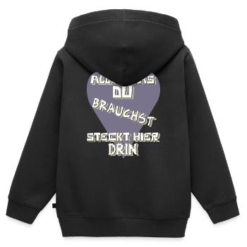 Alles was Du brauchst, ich bin überzeugt von mir - Kinder Premium Organic Zip Hoodie - Schwarz - Hinten - AI Model Kid Male (0cm)