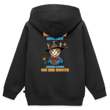 Wildkatze Cowboy landet immer auf seinen Stiefeln - Kinder Premium Organic Zip Hoodie - Schwarz - Hinten - AI Model Kid Male (0cm)