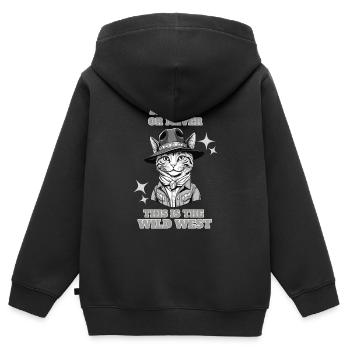 Miau oder nie, das ist der Wilde Westen - Kinder Premium Organic Zip Hoodie - Schwarz - Hinten - AI Model Kid Male (0cm)