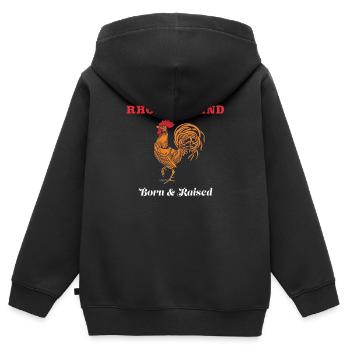 Rhode Island né et élevé Red Rooster Hahn - Sweat Premium à capuche zippé enfant bio - noir - Dos - AI Model Kid Male (0cm)