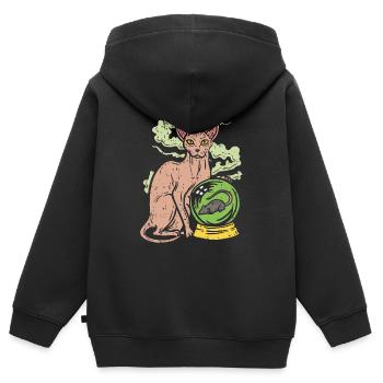 Chat Sphinx avec boule de cristal et chat nu - Sweat Premium à capuche zippé enfant bio - noir - Dos - AI Model Kid Male (0cm)