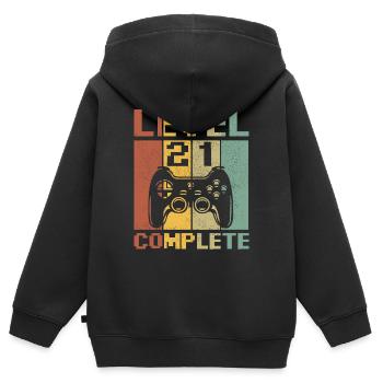 Level 21 complete - Sweat Premium à capuche zippé enfant bio - noir - Dos - AI Model Kid Male (0cm)